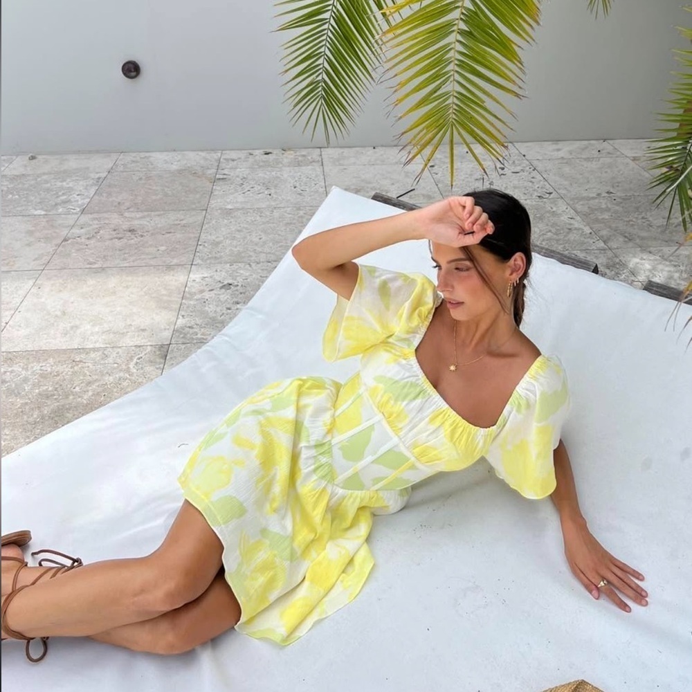 Sabo Yellow Floral Calais Dress, size 6